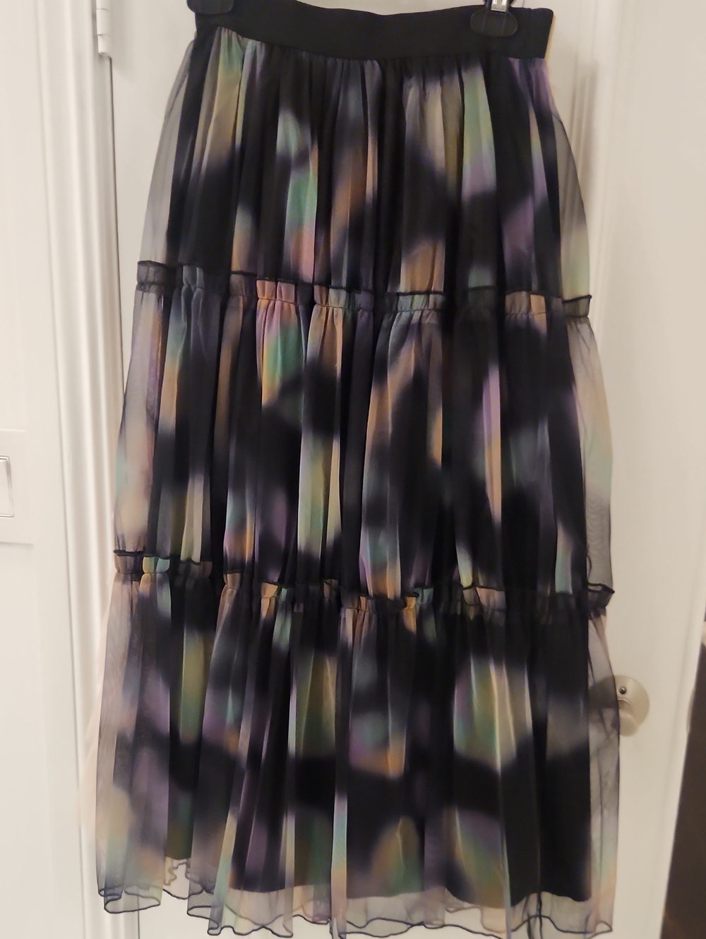 Black Tiered Sheer Skirt with Iridescent Accents